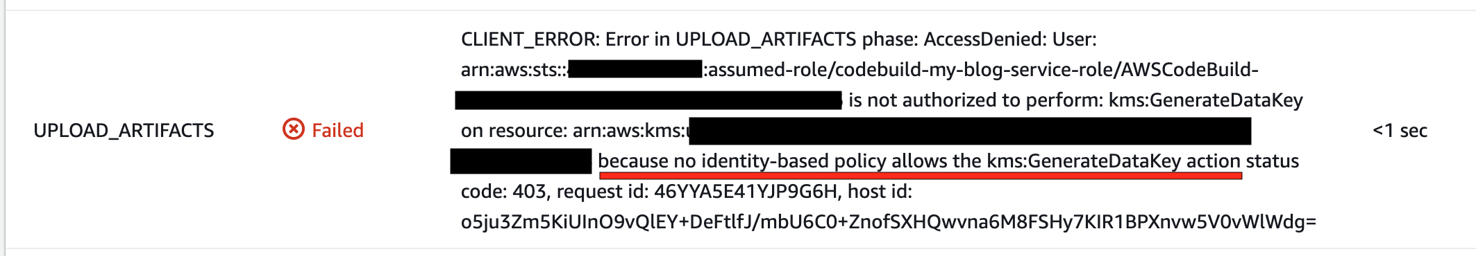 aws codebuild kms error