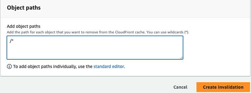 AWS cloudfront create invalidation